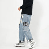 Men Jeans Retro Worn Jeans Multi-Pocket Work Pants Cropped Pants