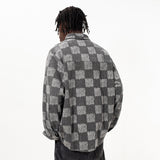 Men Jacket Coat Chessboard Plaid Long-Sleeve T-shirt Spring and Autumn Loose Shirt Coat