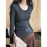 Women T Shirt Slim-Fit Long-Sleeved U-Neck Bottoming Shirt