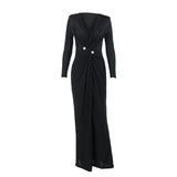 Women Dresses Sexy V-neck Long Sleeve Split Dress
