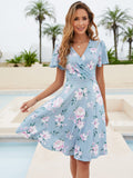 Women Evening Gown Sexy Casual V-neck Swing Printed Dress