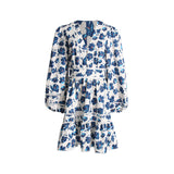 Women Dresses Spring V-neck Lantern Sleeve Dress Floral Skirt (Qymy0409)