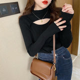 Women Knitwear Autumn and Winter Turtleneck Knitwear Hollow out