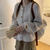 Women Knitted Cardigan Autumn and Winter Loose round Neck Knitted Sweater Coat