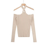 Women Sweater Knit Wear Spring Slim-Fit Sexy Long-Sleeved off-Shoulder Sweater