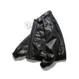 Unisex Winter Cotton Coat Three-Dimensional Pocket Decoration Lapel Cotton-Padded Coat Retro Loose PU Leather Cotton-Padded Jacket