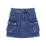 Women Skirt Tooling Multi-Pocket Denim Skirt