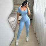Women Jumpsuit Summer Backless Short Sleeve Jumpsuit (Hawthaw0412)