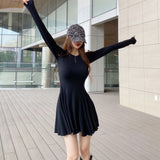 Women Dresses round-Neck Long-Sleeved Dress Long Sleeve Short Dress