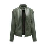 Red Leather Jacket Casual Leather Clothing Women's Stand Collar Zipper Slim Fit Motorcycle Clothing
