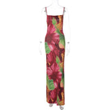 Women Dresses Fall Printed Sexy Slim Fit Backless Sling Dress