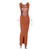 Women Dresses Spring Sexy Backless Slim Fit round Neck Sleeveless Split Dress