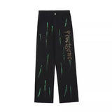 Men Jeans Retro Alphabet Rhinestone Printed Straight Jeans