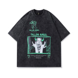 Men T Shirt Hip Hop Rapper Printed Worn Looking Washed-out Short Sleeve T-shirt