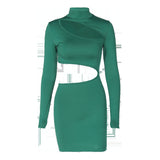 Women Dresses Spring Sexy Hollow-out Slim-Fit Turtleneck Long Sleeve Dress