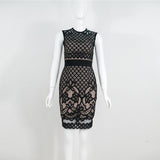 Women's Evening Dress Hollow Lace Dress Sexy round Neck Sleeveless Hip Skirt
