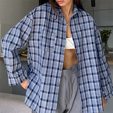 Women Trench Coat Winter Casual Plaid Long Sleeve Shirt Coat
