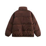 Unisex Winter Cotton Coat Solid Color Embroidered Logo Stand-up Collar Cotton-Padded Clothes Vintage Loose Cotton Coat