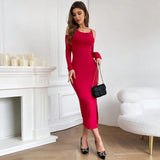 Women Dress Knitted Hollow-out Slim-Fit Sheath Dress