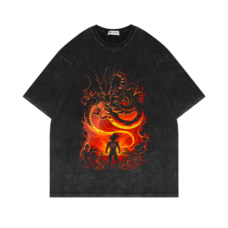 Washed vintage short-sleeved T-shirt oversize