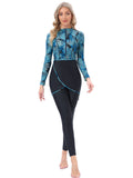 Muslim Bathing Suits Long Sleeve Zipper Muslim Swimsuit with Hat Included Chest Pad 3-Piece Swimsuit