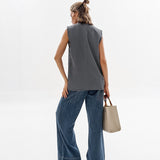 Women Trench Coat Autumn and Winter Gray Vest V-neck Baggy Coat