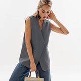 Women Trench Coat Autumn and Winter Gray Vest V-neck Baggy Coat