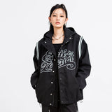 Men Jacket Coat Hooded Jacket Loose Casual Spring and Autumn Embroidery Letter Splicing Fake Two-Piece Hoodie