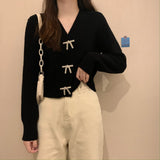 Women Knitwear Spring and Autumn V-neck Bowknot Knitted Sweater