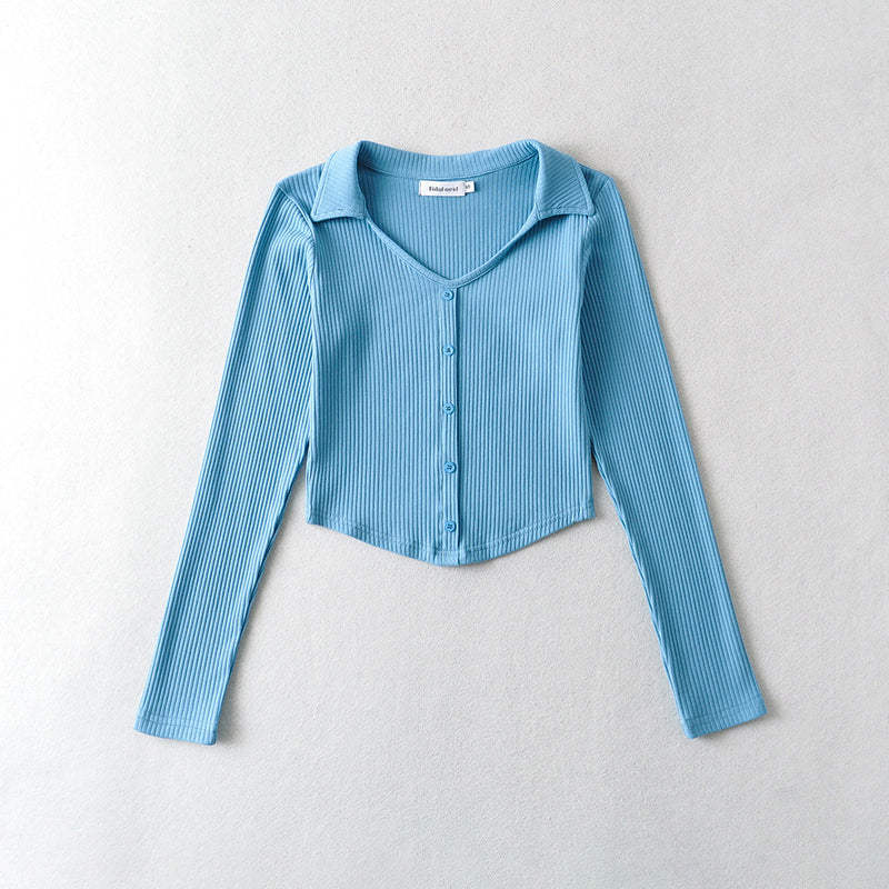 Women Sweater Knitwear Single-Breasted Cardigan Long Sleeve Lapel V-Shaped Slim T-shirt
