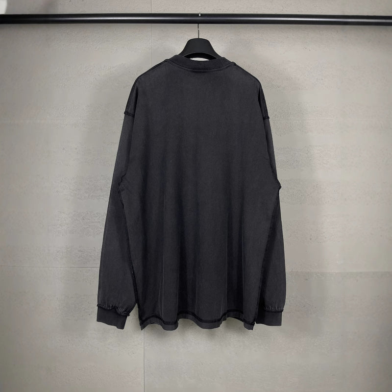 Men T-shirts LOGO Embroidery Washing Water Long Sleeve T-Shirt Loose Casual