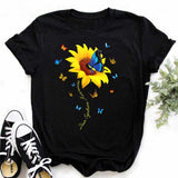 Maycaur Women's T-shirt Casual Kawaii Sunflower Butterfly