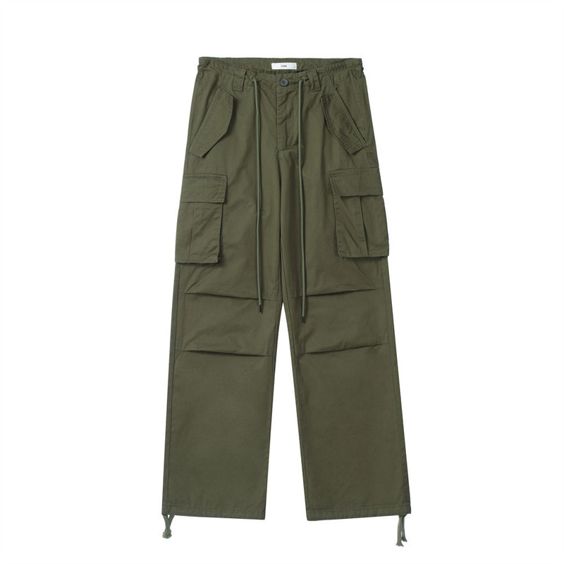 Men Sweatpants Solid Color Multi-Pocket Workwear Casual Straight Pants