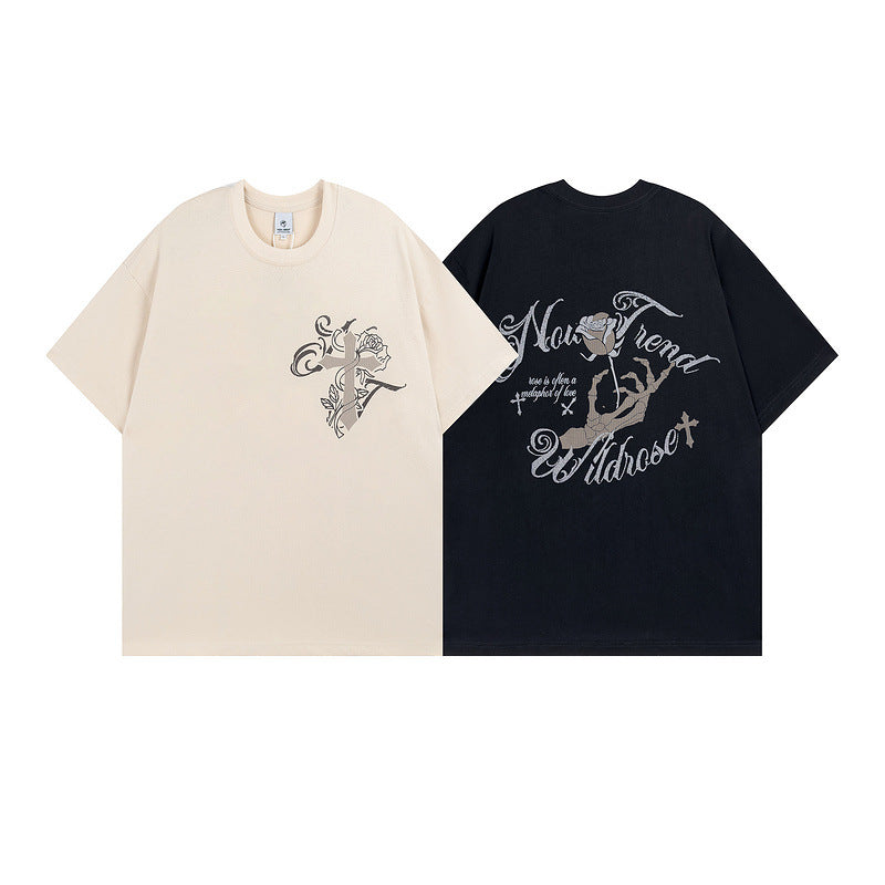 Men T Shirt Vintage Skull Print Short Sleeve T-shirt