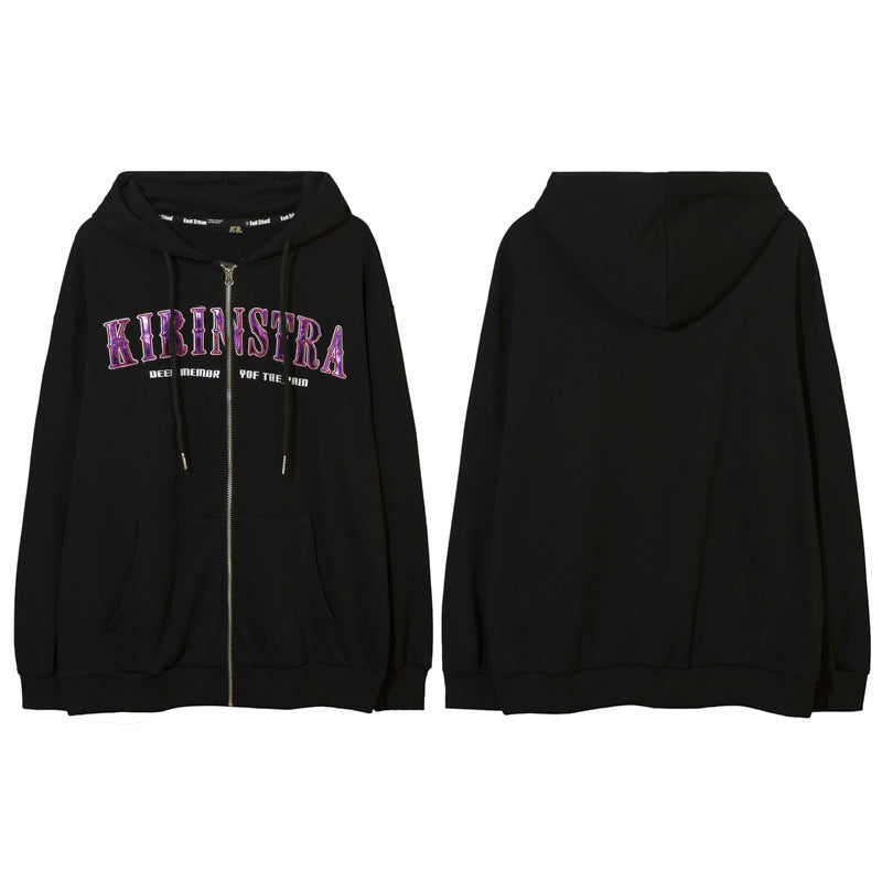 Men Hoodie Embroidery Zipper Cardigan Sweater