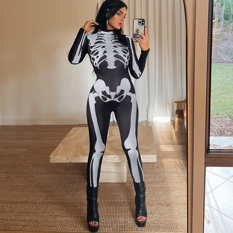 Women Jumpsuit Autumn Halloween Cosplay Printed Jumpsuit