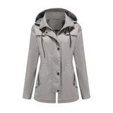Women Trench Coat Long Cardigan Hooded Coat Outdoor Raincoat