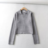 Women Sweater Knitwear Winter V-neck Solid Color Sweater Long Sleeve Short Pullover