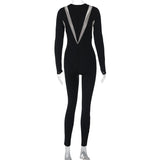 Women Jumpsuit Winter Sexy Mesh Slim Fit Long-Sleeve Zipper Jumpsuit