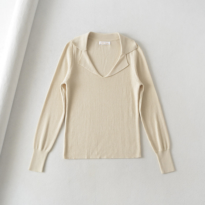 Women Sweater Knitwear Sexy Polo Collar Knitwear V Lapel Knitted Top Bottoming Shirt