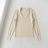 Women Sweater Knitwear Sexy Polo Collar Knitwear V Lapel Knitted Top Bottoming Shirt