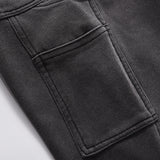 Men Sweatpants Rivet Multi-Pocket Slacks Loose Stitching Drawstring Elastic Waist Straight-Leg Trousers