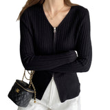 Women Cardigan Sweater Fall Slim Fit Zipper Knitted Cardigan Long Sleeve Sweater 8t8307