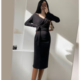 Women Dresses V-neck Bow Dress Long Dress