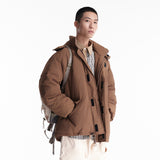 Unisex Winter Cotton Coat Pocket Decorative Hooded down Jacket Vintage White Duck down Jacket Men