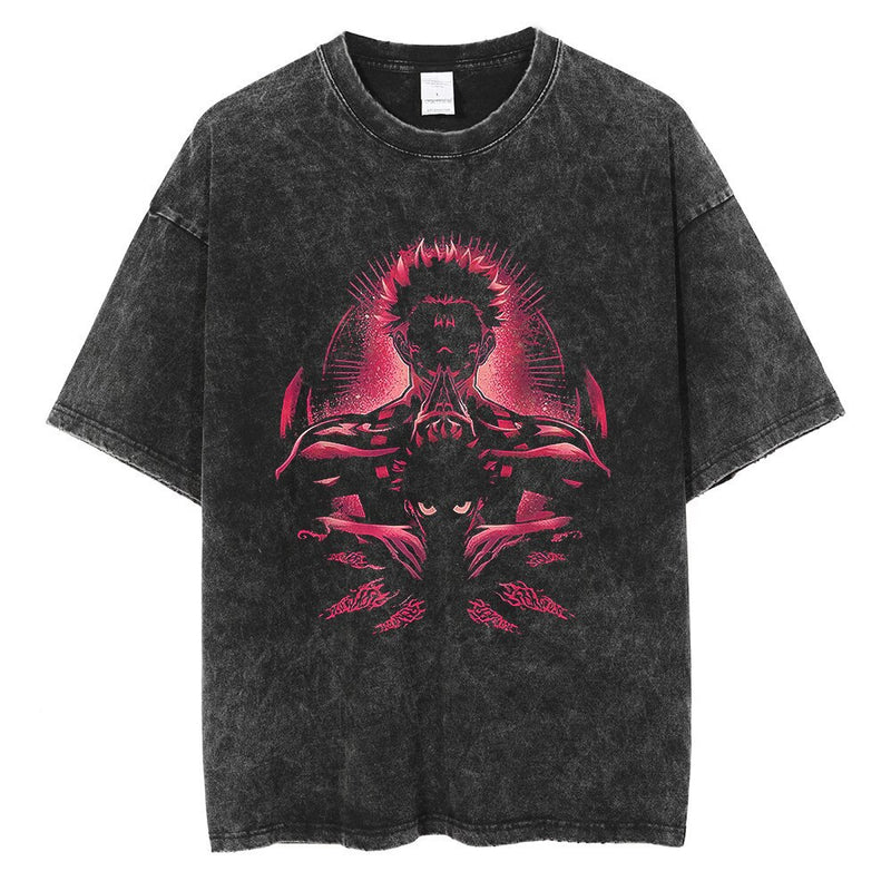 Washed retro T-shirt street casual cotton summer short sleeves