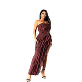 Women Dresses Summer Sexy Backless Slit Tassel Dress (Bla0420)