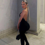 Women Jumpsuit Winter Sexy Backless Slim Fit Solid Color Jumpsuit
