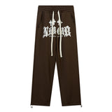 Men Sweatpants Letter Floral-Print Beaded Straight Sweatpants Exercise Casual Pants