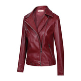 Red Leather Jacket Autumn and Winter Pu Polo Collar Jacket Leather Coat for Women